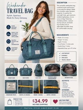 Classic Men's Duffel Bag in Teal